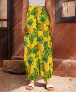Yellow Tropical Pineapple Pattern Print Harem Pants