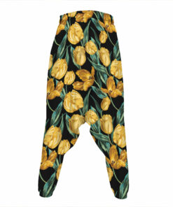 Yellow Tulip Floral Pattern Print Hammer Pants