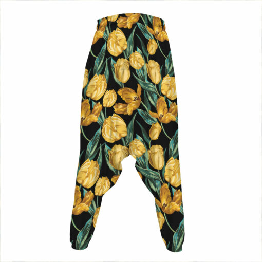 Yellow Tulip Floral Pattern Print Hammer Pants