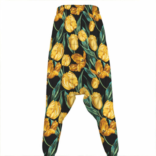 Yellow Tulip Floral Pattern Print Hammer Pants