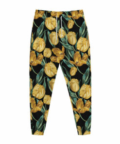 Yellow Tulip Floral Pattern Print Jogger Pants