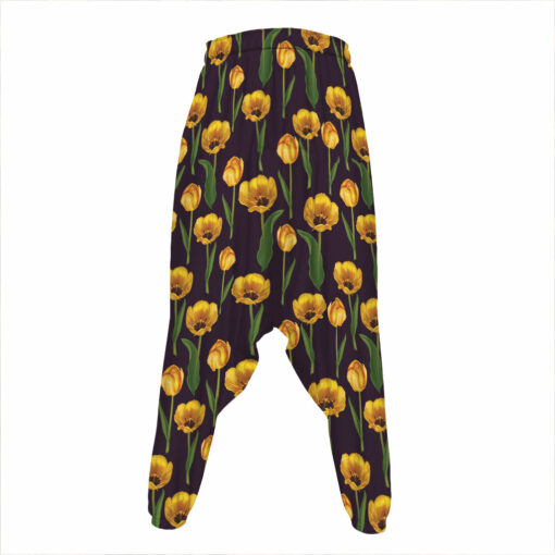Yellow Tulip Flower Pattern Print Hammer Pants