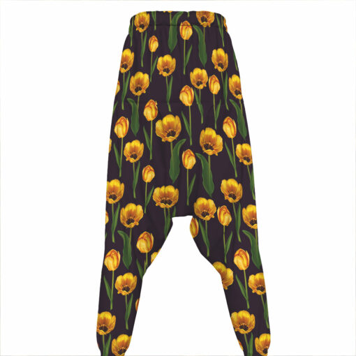 Yellow Tulip Flower Pattern Print Hammer Pants