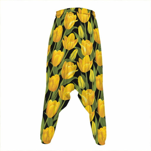 Yellow Tulip Pattern Print Hammer Pants
