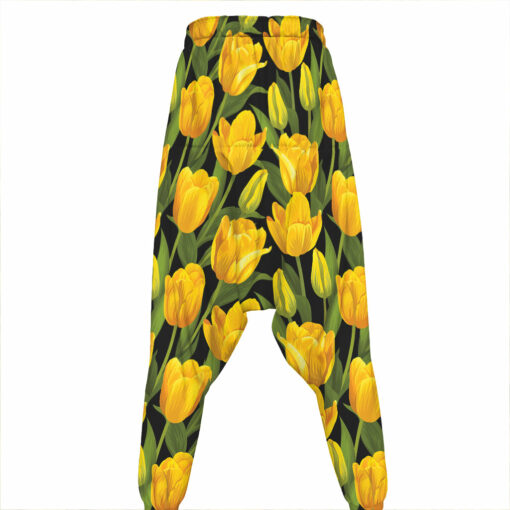 Yellow Tulip Pattern Print Hammer Pants