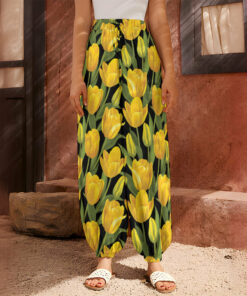 Yellow Tulip Pattern Print Harem Pants
