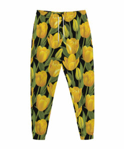 Yellow Tulip Pattern Print Jogger Pants