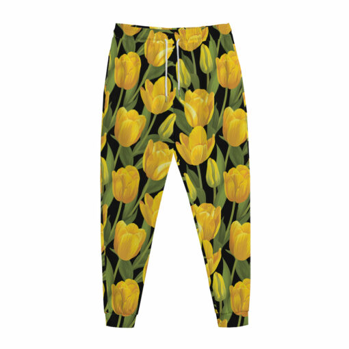 Yellow Tulip Pattern Print Jogger Pants