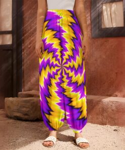 Yellow Vortex Moving Optical Illusion Harem Pants