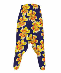 Yellow Watercolor Lily Pattern Print Hammer Pants