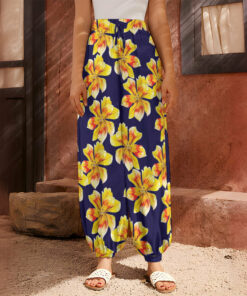 Yellow Watercolor Lily Pattern Print Harem Pants