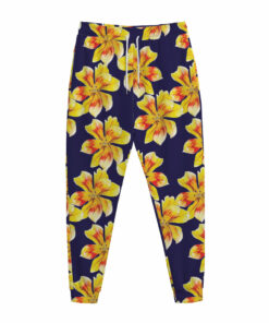 Yellow Watercolor Lily Pattern Print Jogger Pants