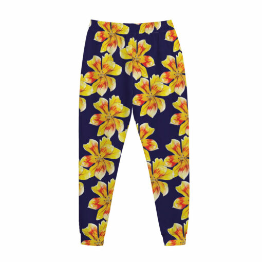 Yellow Watercolor Lily Pattern Print Jogger Pants