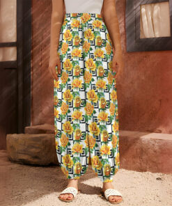 Yellow Watercolor Rose Print Harem Pants