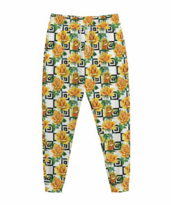Yellow Watercolor Rose Print Jogger Pants
