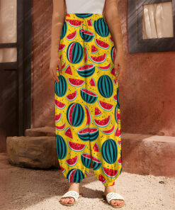 Yellow Watermelon Pieces Pattern Print Harem Pants