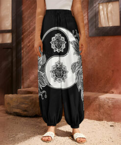 Yin And Yang Koi Carp Fish Print Harem Pants
