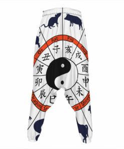 Yin Yang Chinese Zodiac Wheel Print Hammer Pants