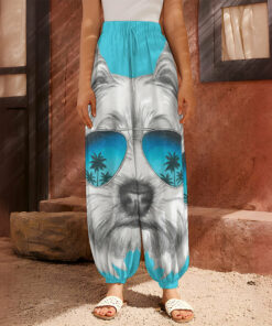 Yorkshire Terrier With Sunglasses Print Harem Pants