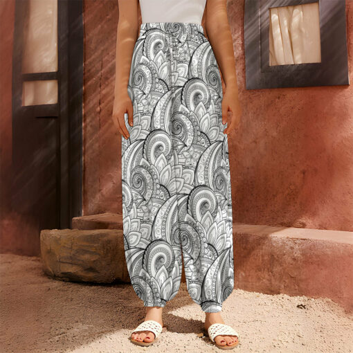 Zentangle Flower Pattern Print Harem Pants