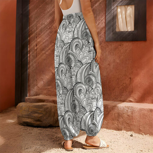 Zentangle Flower Pattern Print Harem Pants