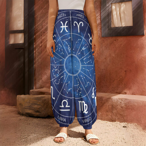 Zodiac Signs Wheel Print Harem Pants