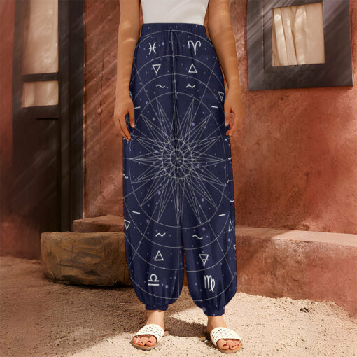 Zodiac Symbols Circle Print Harem Pants