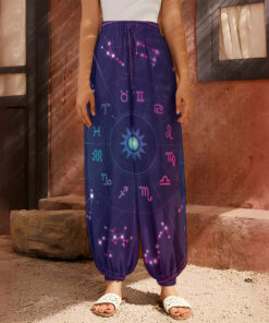 Zodiac Symbols Wheel Print Harem Pants