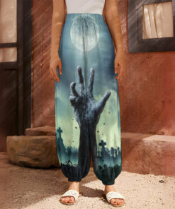 Zombie Hand Rising From Grave Print Harem Pants