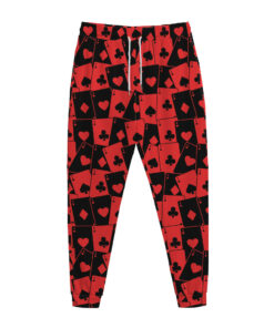 Black And Red Casino Card Pattern Print Jogger Pants