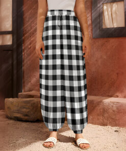 Black And White Buffalo Plaid Print Harem Pants