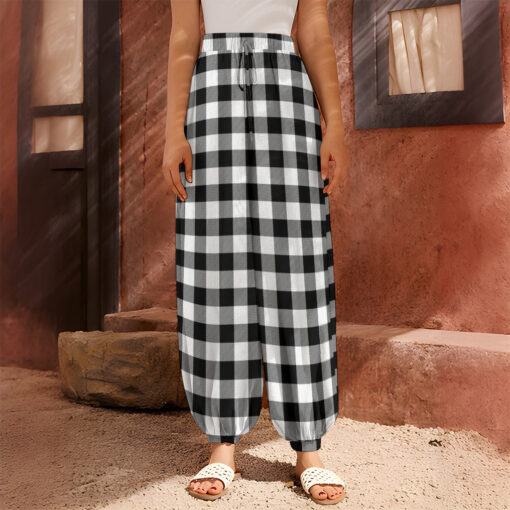 Black And White Buffalo Plaid Print Harem Pants