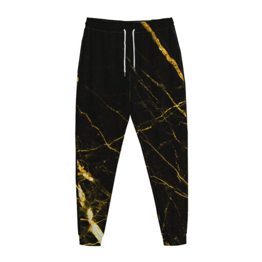 Black Gold Scratch Marble Print Jogger Pants