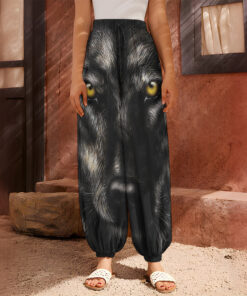 Black Wolf Portrait Print Harem Pants