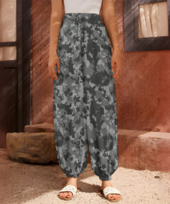 Grey Digital Camo Pattern Print Harem Pants