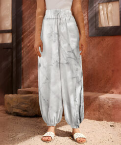Grey Marble Stone Print Harem Pants