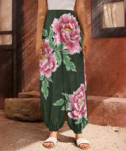 Japanese Peony Print Harem Pants
