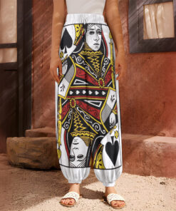 Queen Of Spades Playing Card Print Harem Pants