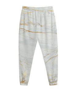 White Gold Scratch Marble Print Jogger Pants