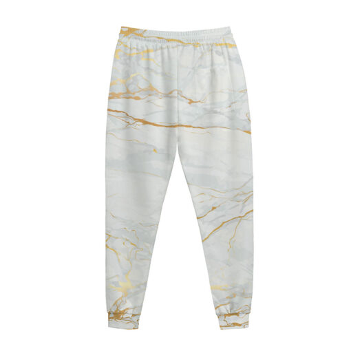 White Gold Scratch Marble Print Jogger Pants