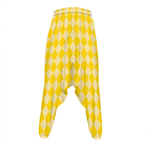 Yellow Harlequin Pattern Print Hammer Pants