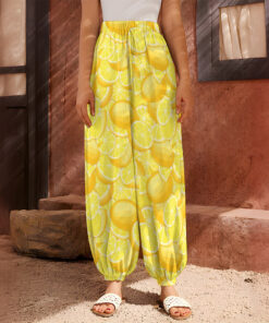Yellow Lemon Pattern Print Harem Pants