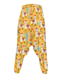 Yellow Llama Pattern Print Hammer Pants