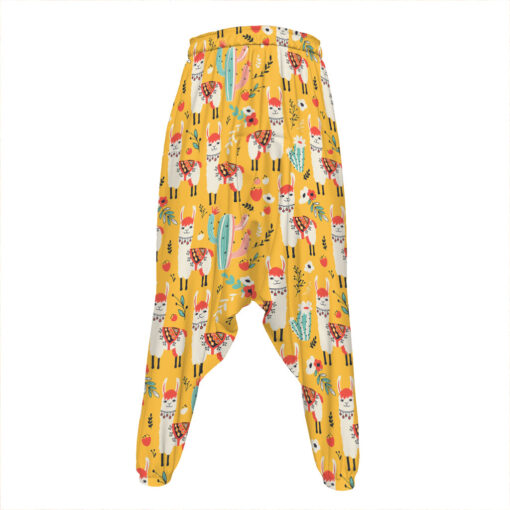 Yellow Llama Pattern Print Hammer Pants