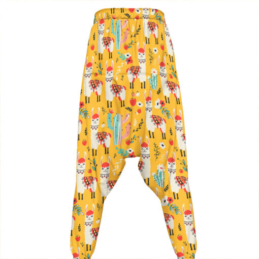 Yellow Llama Pattern Print Hammer Pants
