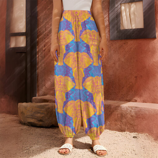 Yellow Mandala Elephant Pattern Print Harem Pants