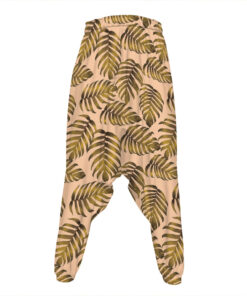 Yellow Monstera Leaves Pattern Print Hammer Pants