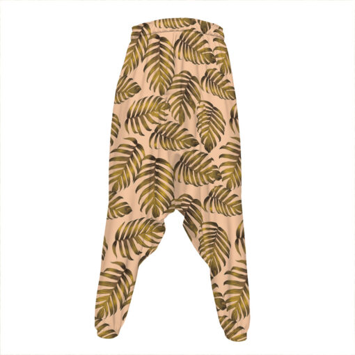 Yellow Monstera Leaves Pattern Print Hammer Pants