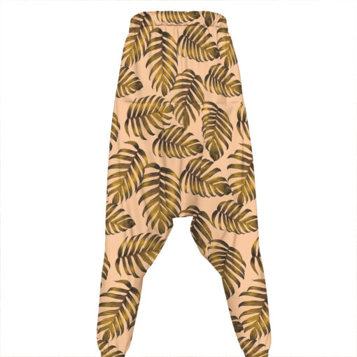 Yellow Monstera Leaves Pattern Print Hammer Pants