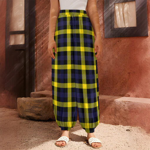 Yellow Navy And Black Plaid Print Harem Pants
